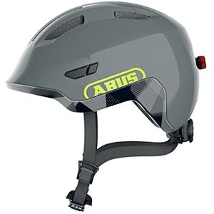 ABUS Smiley 3.0 ACE LED kinderhelm fietshelm met licht diepe snit en ruimte voor een vlecht, voor meisjes en jongens, glanzend grijs, maat S, 45-50 cm