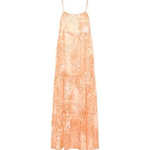 IZIA Lange jurk voor dames, Oranje/Wit