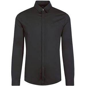 Armani Exchange Smart Stretch Vrijetijdshemd voor heren, satijn, zwart.