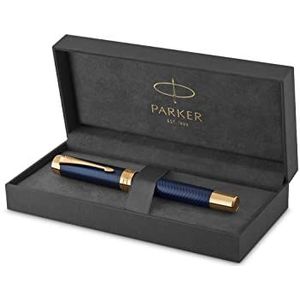 Parker Duofold Prestige Chevron vulpen blauw | Centennial size | fijne veer in massief goud | zwarte inkt en converter