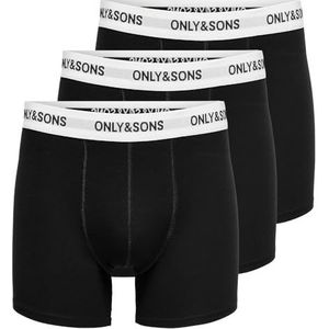 ONLY & SONS Onsfitz Boxershorts voor heren, zwart, robuust, 3 stuks, Zwart/Detail: witte taille zwart logo