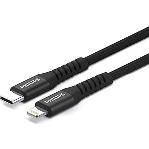 Philips USB Kabel 3.0 - USB-C Naar Lightning - Lengte: 2 Meter - Premium Nylon - Zwart