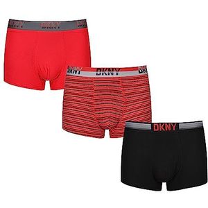 DKNY Boxershorts voor heren, katoen, 3 stuks, Zwart/Rood/Rode Streep