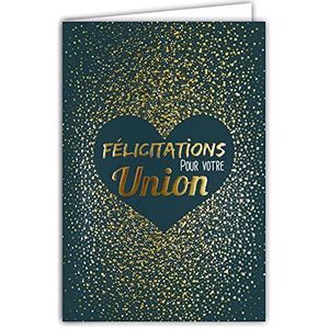 AFIE 69-7079 kaart Gefeliciteerd met je Union paar hart blauwe stippen met gouden gouden vergulding, gemaakt in Frankrijk