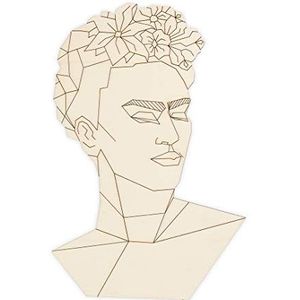 VRAGMENT Frida Kahlo Portret Houten sticker, 20 x 30 cm, beige