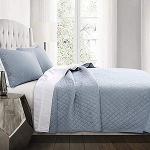 Lush Decor 3-delige beddengoedset met ruitpatroon, katoen en polyester, blauw, voor kingsize bedden