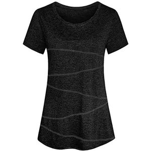 Sykooria Dames korte mouwen sport t-shirt ademend sneldrogend elastisch yoga gym A-zwart S, Zwart