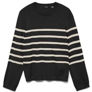 VERO MODA Vmsaba Plain Ls O-hals Pullover Ga Noos Damestrui, Zwart/strepen: berk