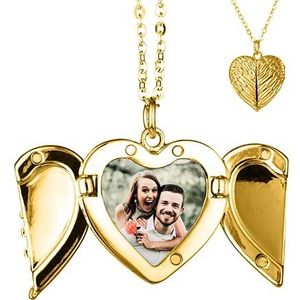 TOFBS Medaillon ketting hart engel vleugels gepersonaliseerde foto geheugen hanger foto halsketting gepersonaliseerde foto halsketting geschenken voor vrouwen meisjes moeder vriendin vrouw