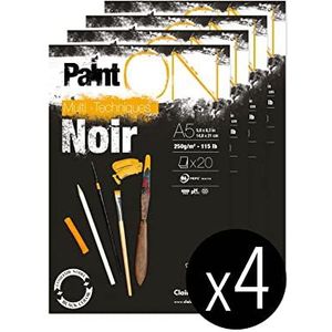 Clairefontaine 975168C Collé Painton Multi-technisch tekenpapier, 20 vellen, multifunctioneel papier, licht gesorteerd, zwart, A5, 14,8 x 21 cm, 250 g, 4 stuks