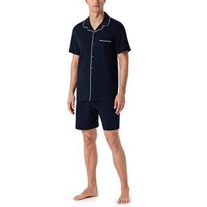 Schiesser Heren korte broek met knopen katoen - fijne interlock pijama set, Donkerblauw_179297