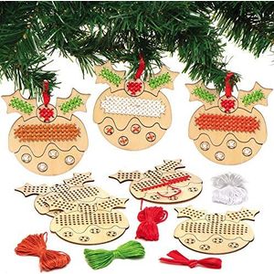 Baker Ross AX354 kruissteekset van kerstpudding-hout – 5 stuks – kerstdecoratie voor knutselen en tentoonstellen voor kinderen, ideaal project voor kunst en handwerk voor kinderen