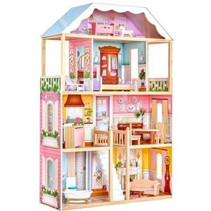 KidKraft Charlotte houten poppenhuis inclusief accessoires en klassiek meubilair, 3 verdiepingen met hemelbed voor poppen van 30 cm, speelgoed voor kinderen vanaf 3 jaar, 65956