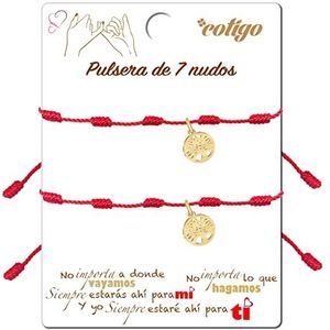 Cotigo Armband met 7 knopen met geluksbrenger van staal, geluksbrenger voor koppels en vrienden, verstelbare sieraden, uniseks, rood, Roestvrij staal