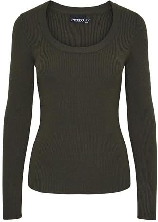 PIECES Pcmira Ls U-hals Knit Noos Bc damestrui, Bruin