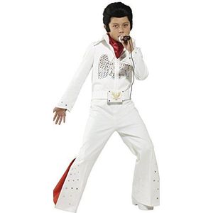 Smiffys Elvis kostuum voor kinderen, overall en sjaal, wit, maat M - leeftijd 7-9 jaar