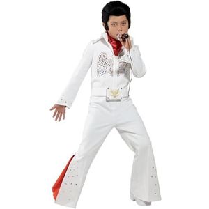 Smiffys Elvis kostuum voor kinderen, overall en sjaal, wit, maat M - leeftijd 7-9 jaar
