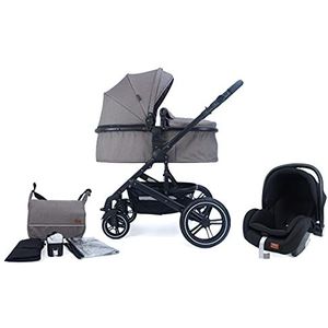 Pixini Neyla 3-in-1 kinderwagen, trio, kinderen, autostoel, accessoires (zwart/bruin)