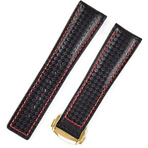 FRSWEQY 2 2mm Sport en fibre de carbone en cuir frontière classique de montre étanche for l'eau bracelet bandeau bracelet homme convient for Omega Fit for Samsung Gear S2 S3 S3(With gold clasp,22mm)