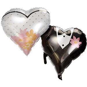 Amscan Super Shape 3084201 folieballon bruidspaar met hartjes, 76 x 63 cm, volume 40 l