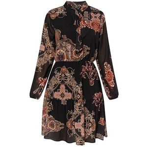 SASHIMA Damesjurk met barokprint 19229621-SA04, zwart, oranje, meerkleurig, XS, zwart, oranje, meerkleurig, XS, Zwart, Oranje, Veelkleurig