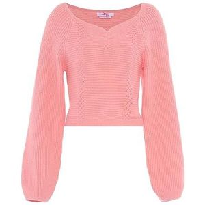 myMo Pull court en tricot pour femme avec col carré Rose Taille M/L, Rose, M