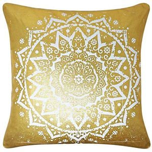 Ideal Textiles Kussensloop, bedrukt, metallic effect, retro, 100% katoen, mandala, goud, 43,2 x 43,2 cm