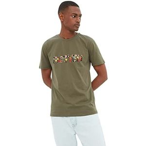 Trendyol T-shirt en Tricot Col Rond Standard pour Homme Chemise, kaki, S