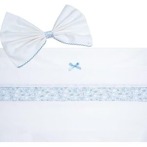 Filet - 3-delige kinderwagenset, personaliseerbaar hoeslaken met Aida canvas band om te borduren + onderkant met elastieken + kussensloop, gemaakt in Italië, wit en lichtblauw