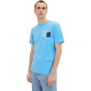 TOM TAILOR Denim T-shirt pour homme avec logo imprimé, 18395 - Bleu ciel pluvial, XS