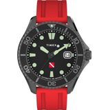 Timex Tiburón TW2W21000 Automatisch analoog herenhorloge met rubberen band, rood, Rood, TW2W21000