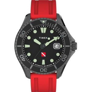 Timex Tiburón TW2W21000 Automatisch analoog herenhorloge met rubberen band, rood, Rood, TW2W21000