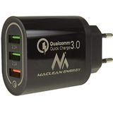 Maclean - USB-oplader / Stekker - 3 USB - 5V / 2.1A - Zwart