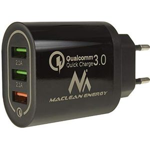 Maclean - USB-oplader / Stekker - 3 USB - 5V / 2.1A - Zwart