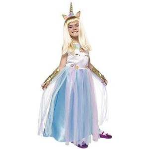 Rubies Eenhoorn-koningin-kostuum voor meisjes, blauwe organzajurk, eenhoorn-details en hoofdband, origineel, ideaal voor Halloween, Kerstmis, carnaval en verjaardag.