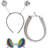 Widmann 68598 Alien verkleedset, antenne, bril, ketting, ruimte, buitenaards wezen, ruimte, carnaval, themafeest