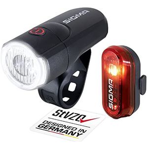 SIGMA SPORT - LED fietslamp met batterijen set AURA 30 en CURVE | StVZO goedgekeurd voorlicht en achterlicht | Kleur: Zwart