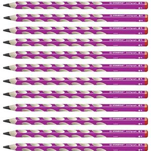 STABILO EASYgraph ergonomische driehoekige grafieten potlood voor rechtshandigen, roze, 12 stuks, hardheid HB