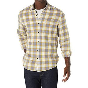 Amazon Essentials Flanellen overhemd met lange mouwen voor heren (verkrijgbaar in grote maat), geruite stof, grijs, geel, maat L
