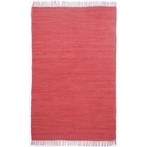 Theko | Dhurry Tapijt van 100% plat geweven katoen Happy Cotton | handgeweven | Kleur: rood | 60 x 120 cm