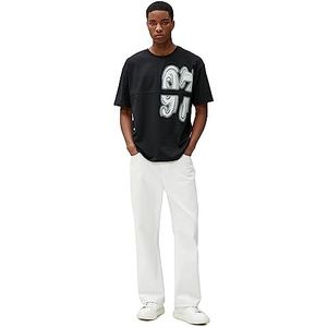 Koton T-shirt pour homme Varsity Oversized Graffiti imprimé col rond couture détaillée, Noir (999)., L