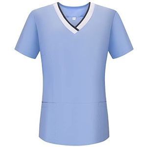 Misemiya - Werkkleding, elastisch, voor dames, korte mouwen, klinisch uniform, hotelreiniging, Ref.G718, lichtblauw, XXL, Lichtblauw