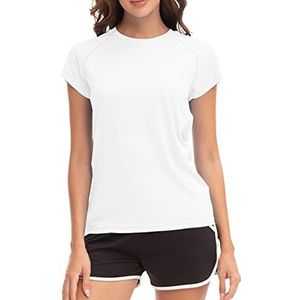 MEETWEE Rash Guard Surf T-shirt voor dames, met korte mouwen, UPF 50+, Wit