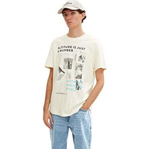 TOM TAILOR Denim Heren T-shirt met opdruk, 15221 Offwhite XS, 15221, gebroken wit