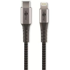 goobay Apple Lightning-kabel, MFi-gecertificeerd, extra sterke premium textielkabel met metalen stekkers, USB-C naar Lightning, 1 m