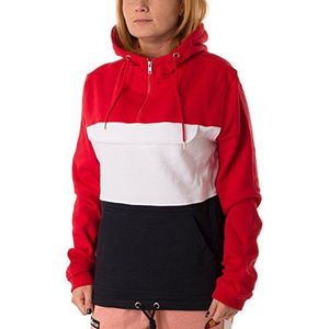 Urban Classics color block dames hoodie, Firered/marineblauw/wit