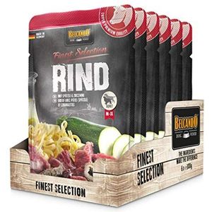 BELCANDO Vershoudzakjes [6 x 300 g rundvlees met pasta (spätzle) en courgette] | nat voer voor honden | compleet natvoer in afzonderlijke zak