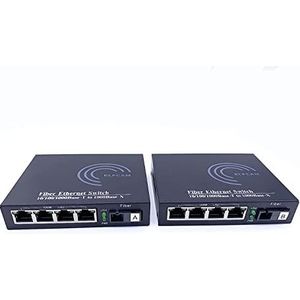 Elfcam® - Set van 2 Ethernet-glasvezelconverter, SFP media-converter inbegrepen, tot een afstand van 20 km via single-mode SC glasvezel (4 RJ45-poorten x 4 RJ45-poorten)
