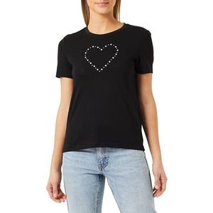 ONLY Onljulia S/S Embellisment Heart Top JRS T-shirt pour femme, Noir/détails : cœur en strass, XS