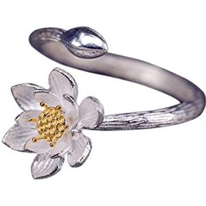 NicoWerk SRI287 sterling zilveren ring met lotusbloem en waterlelies verstelbare damesring sterling zilver, Sterling zilver